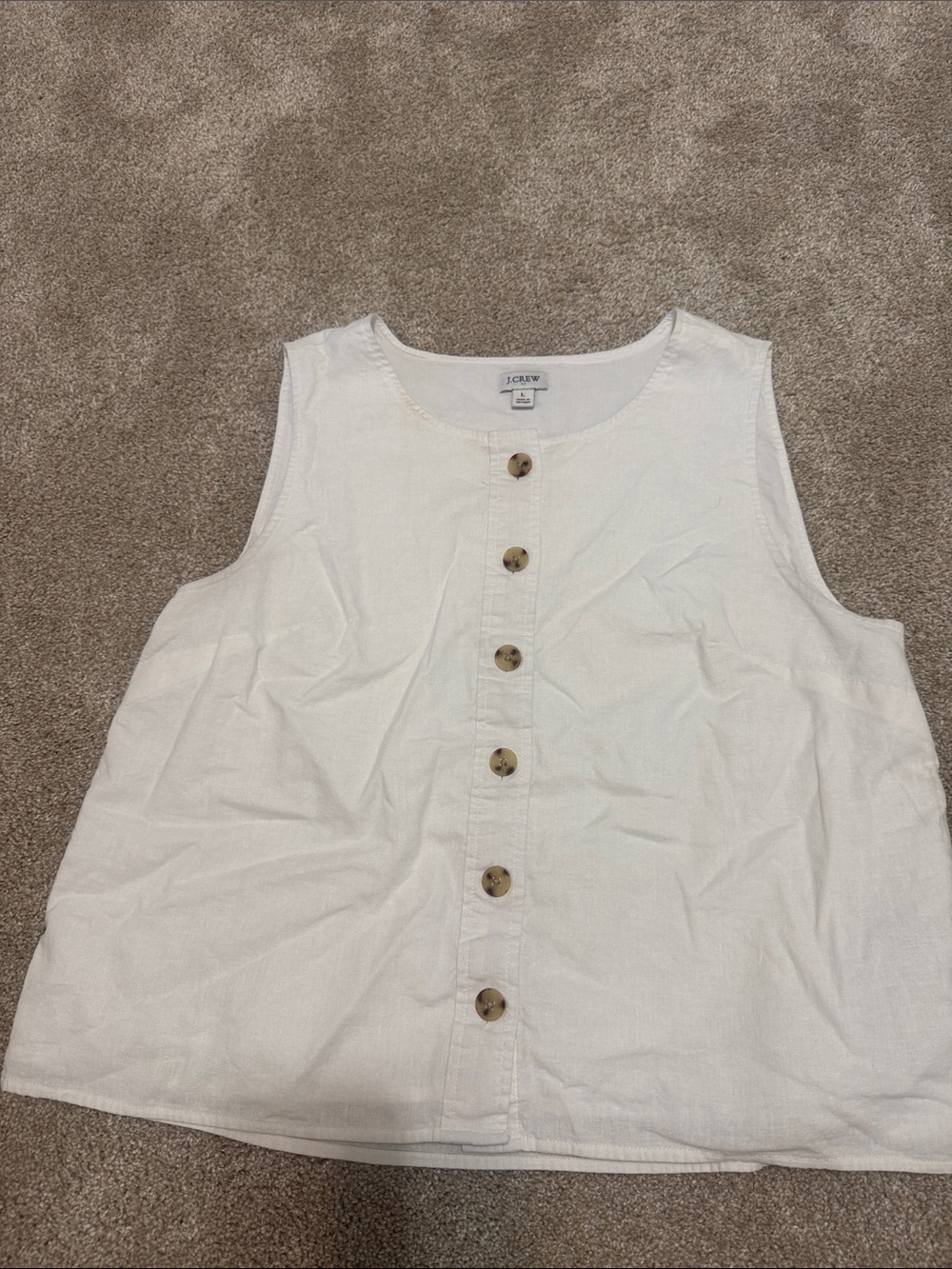 J. Crew White Button-Front Sleeveless Tank
